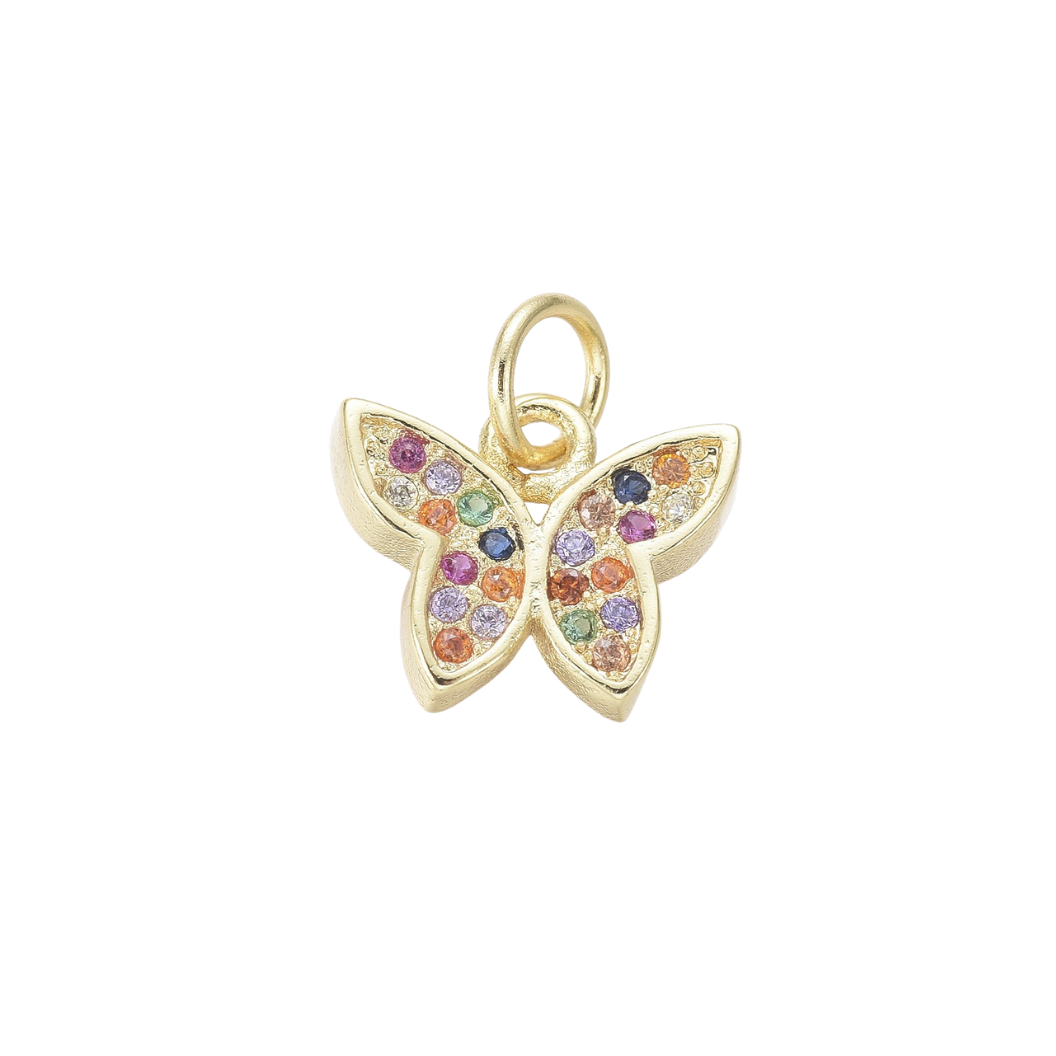 The Charm Bar Company - Wholesale Individual Charm/Pendant - Gold Butterfly Prism with Cubic Zirconia0