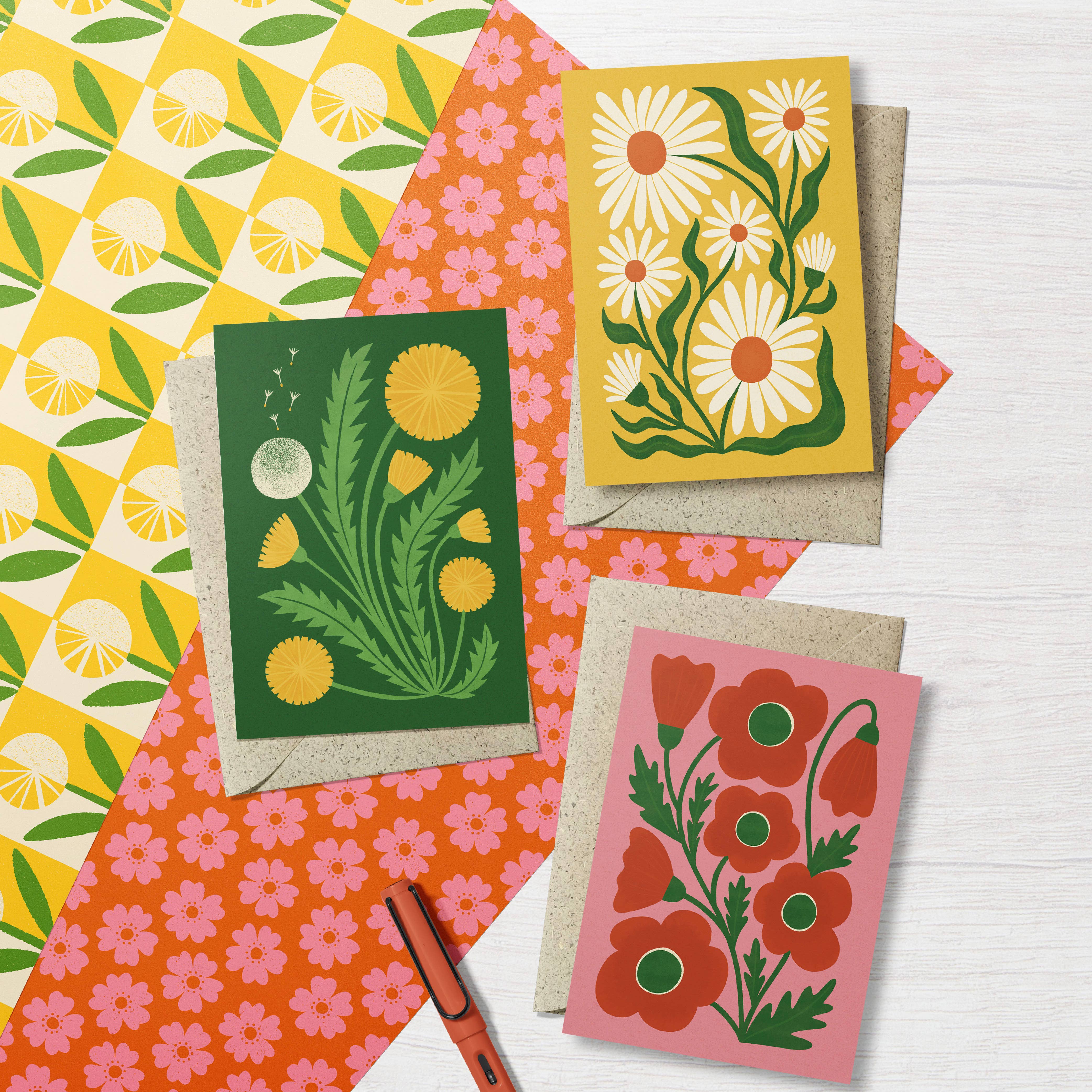 Bird & Co Studio – wholesale Everyday greeting card – Cornflower | Modern-Retro Floral Reusable Greeting Card5