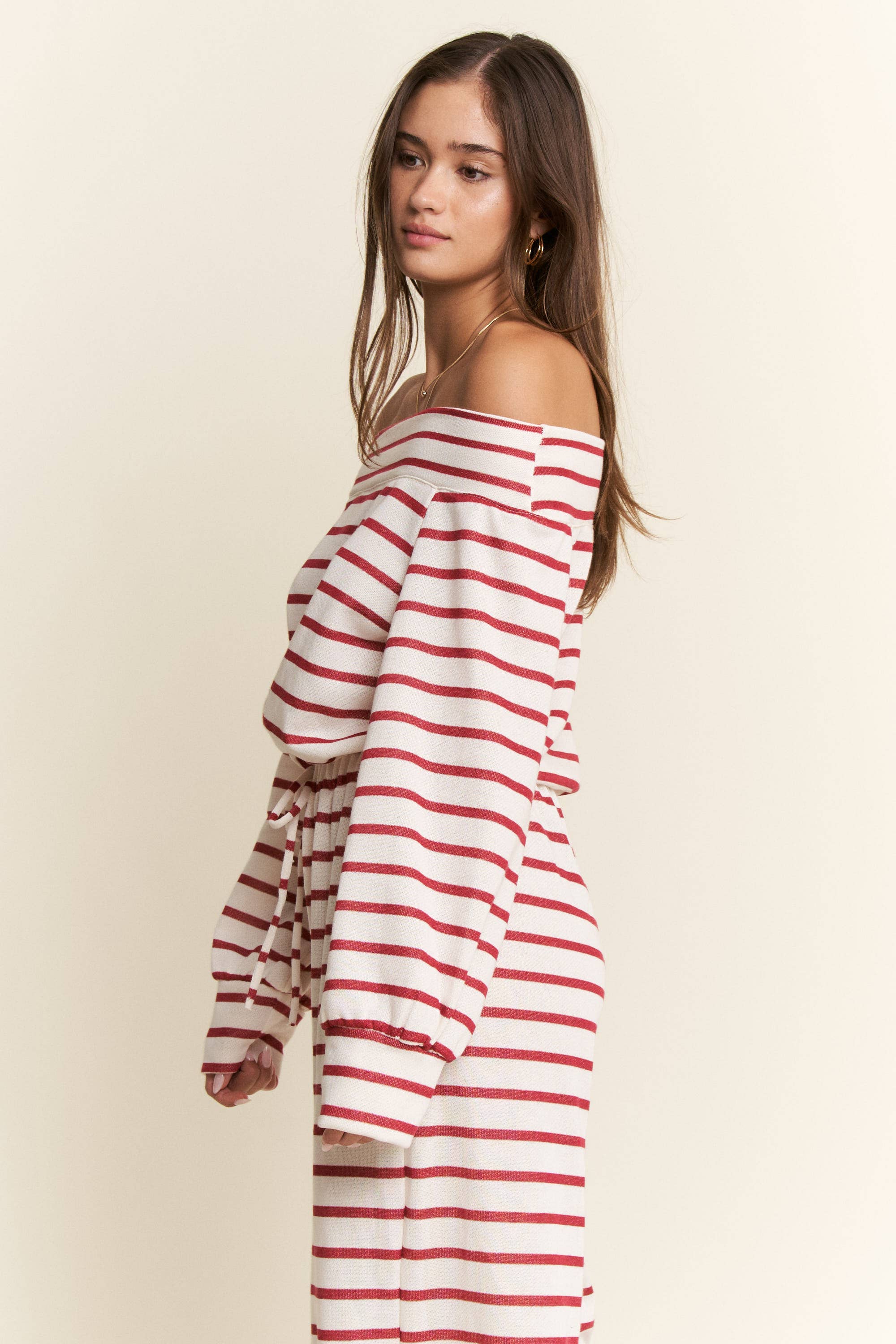 JADE BY JANE PLUS - Wholesale Jumpsuit - Women's - (PLUS SIZE) OFF-SHOULDER STRIPED TERRY JUMPSUIT39