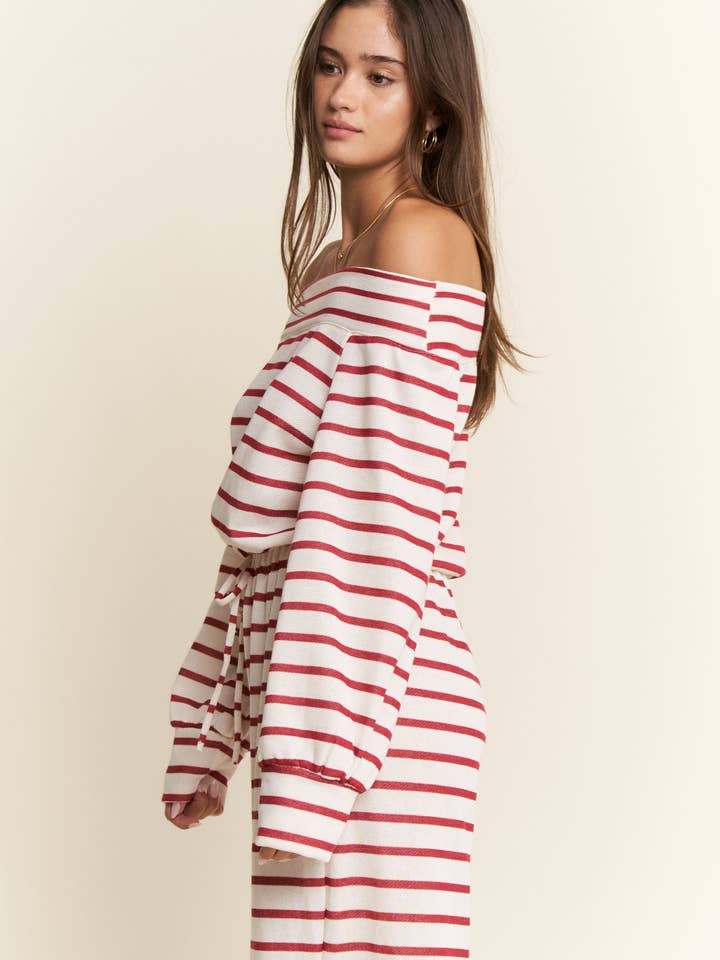 JADE BY JANE PLUS - Wholesale Jumpsuit - Women's - (PLUS SIZE) OFF-SHOULDER STRIPED TERRY JUMPSUIT39