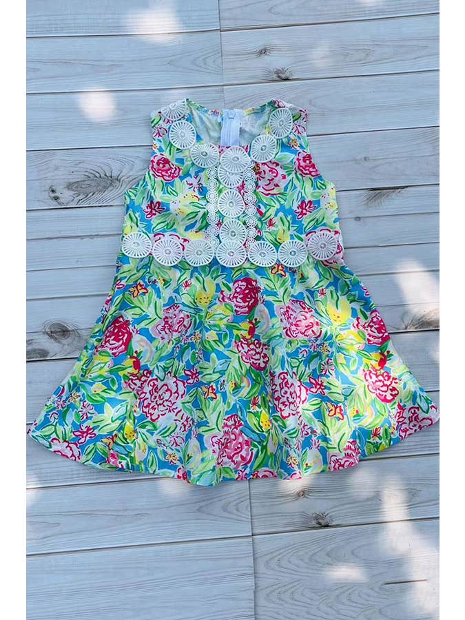luluclothes - Wholesale Dress - Kids - Girls dress Floral prints & white lace trim DLH2877