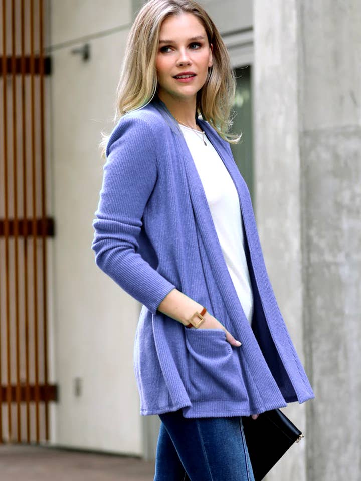 ..SI-25011 Heather Ribbed Sweater Open Front Two Pockets Cardi for wholesale by 42POPS