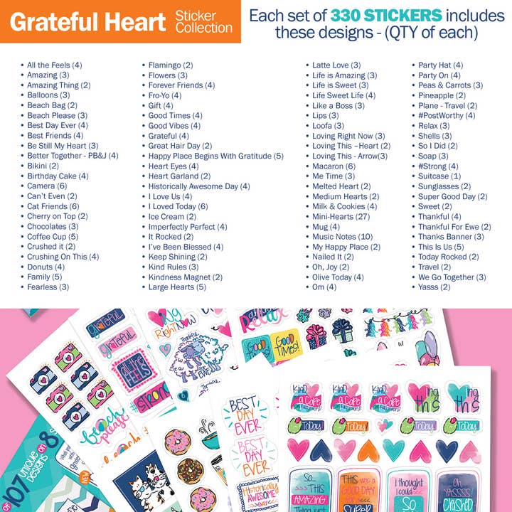 Denise Albright® - Wholesale Sticker - Grateful Heart Stickers for Journaling | Pack of 62