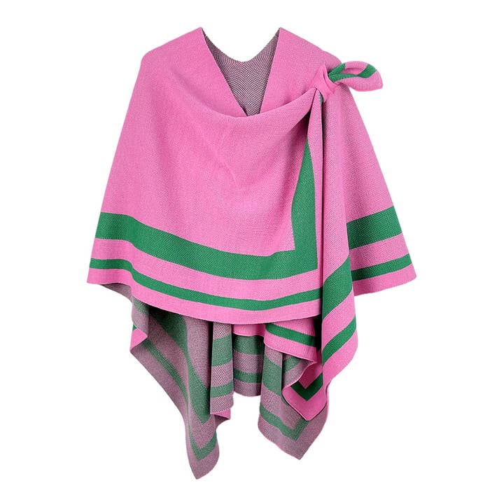 Sensibling Corp. - Wholesale Poncho - Women's - Striped Shoulder Strap Ruana Poncho
2