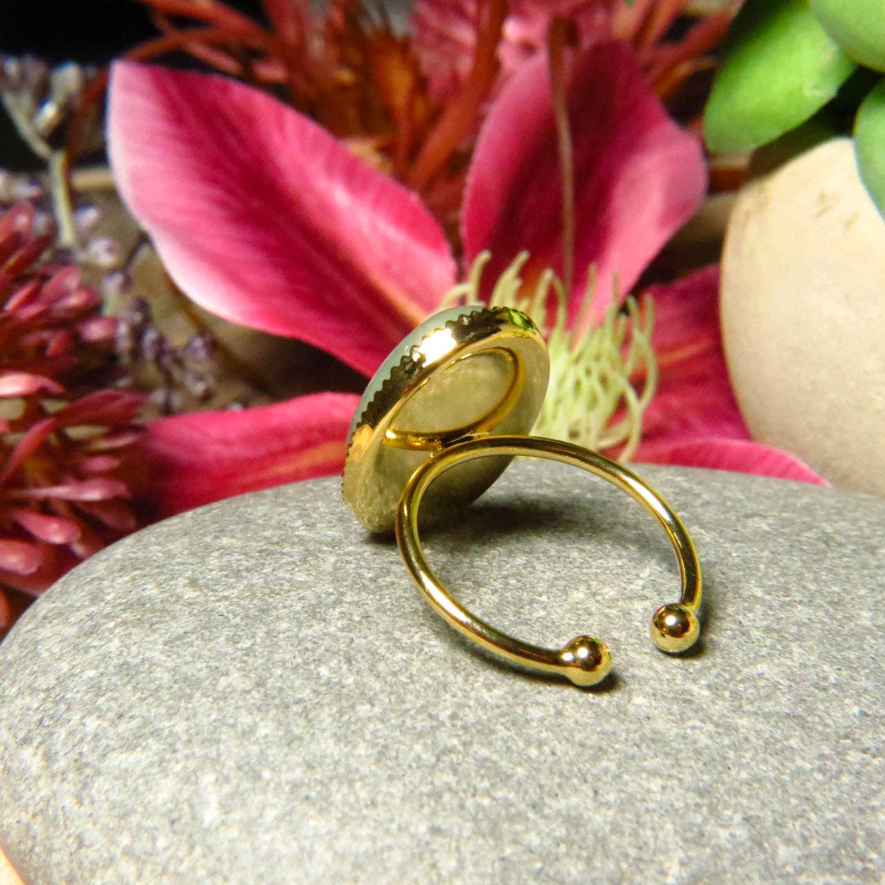 TOURMALYN - Vente Bague de cocktail/de cérémonie - Bague "ELSA" dorée or fin en pierre d'Aventurine12