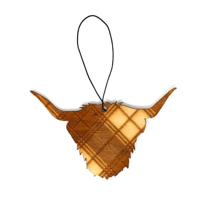Studio Sunart – wholesale Ornament – Laser Etched Wooden Highland Cow Head Decoration