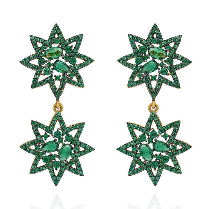 Lille Lacelike Star Drop Øreringe - Grøn for engroshandel hos JCM London
