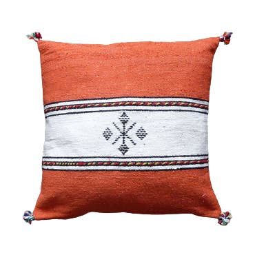 Cojín de algodón bereber naranja y blanco para venta al por mayor de Mazir Décoration
