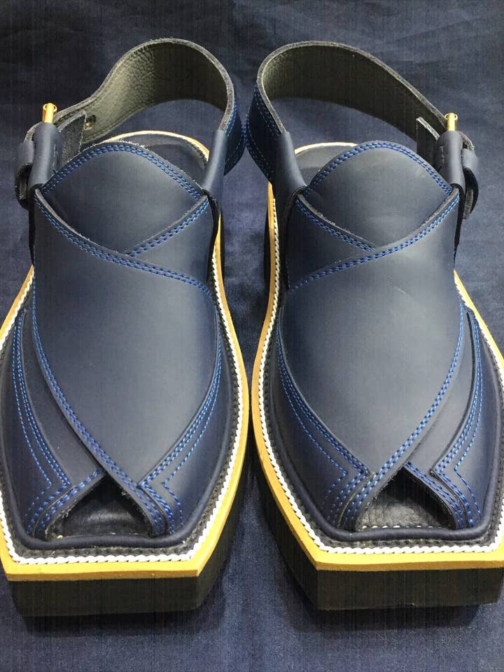 Sandalias Peshawari Chappal para hombre, sandalias de piel azules para venta al por mayor de vintarust