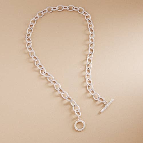 Designature New York - Wholesale Link & Chain Necklace - Textured Vintage Metal Toggle Clasp Short Necklace