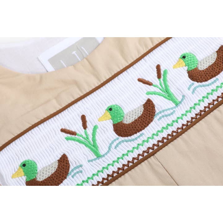 Lil Cactus - Wholesale Overalls - Baby - Light Brown Mallard Smocked Overalls4
