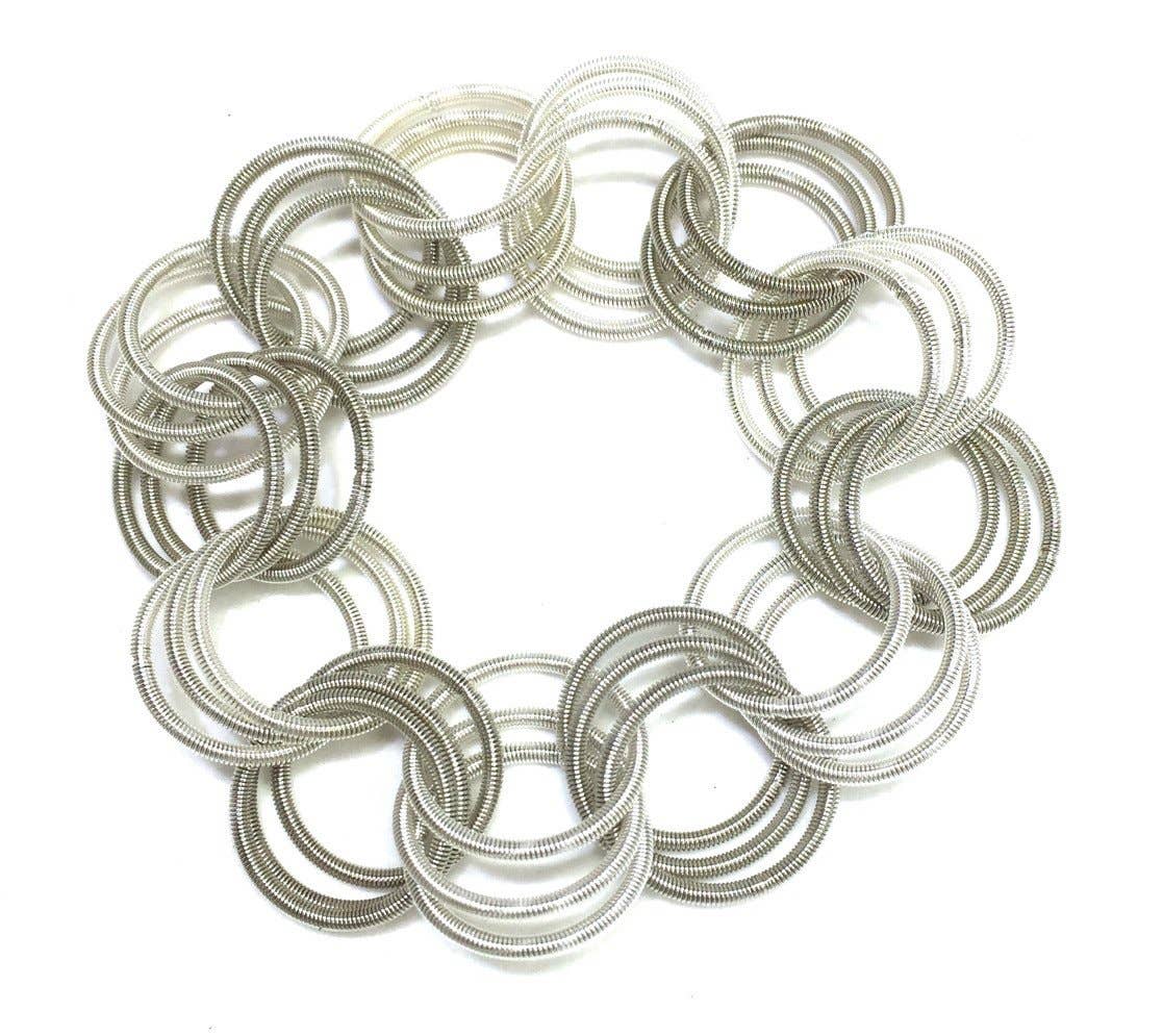 Sea Lily - Wholesale Bangle Bracelet - 615B - Silver and White Spring Ring Bracelet0