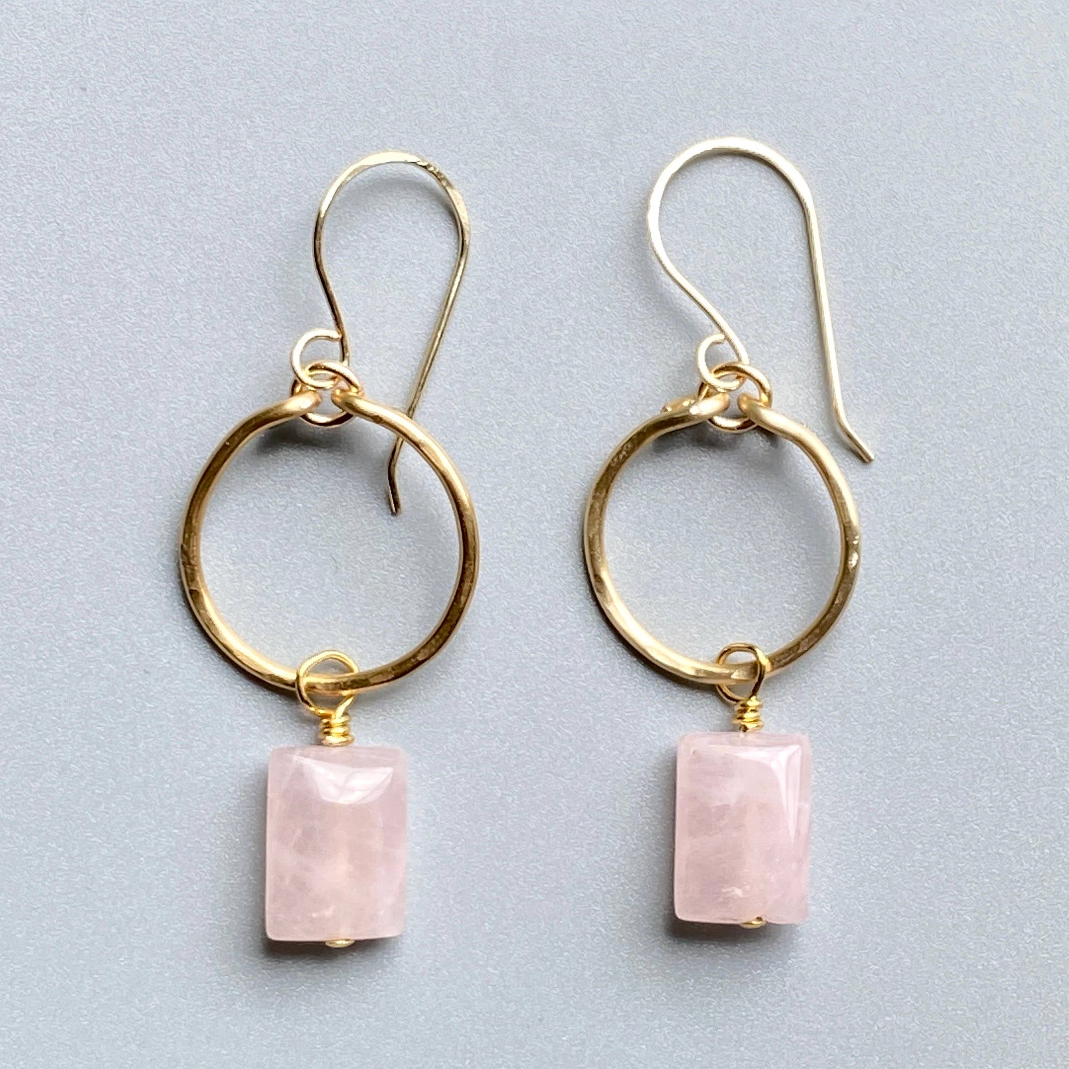 Marble Designs Jewelry - Wholesale Dangle Earrings - Gold Hoop Earrings Hammered Rose Quartz rectangle Drop1