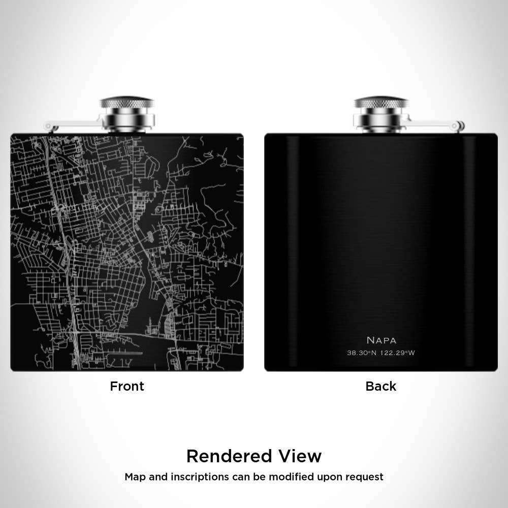 JACE.design - Wholesale Flask - Napa CA Map Hip Flask in Matte Black1