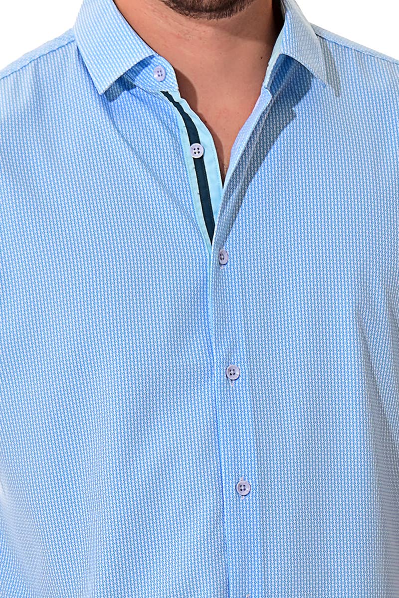 Blue  Men's Button Front Short Sleeve Shirt MCX3185-B M-2XL BOHIO for wholesale on Faire3