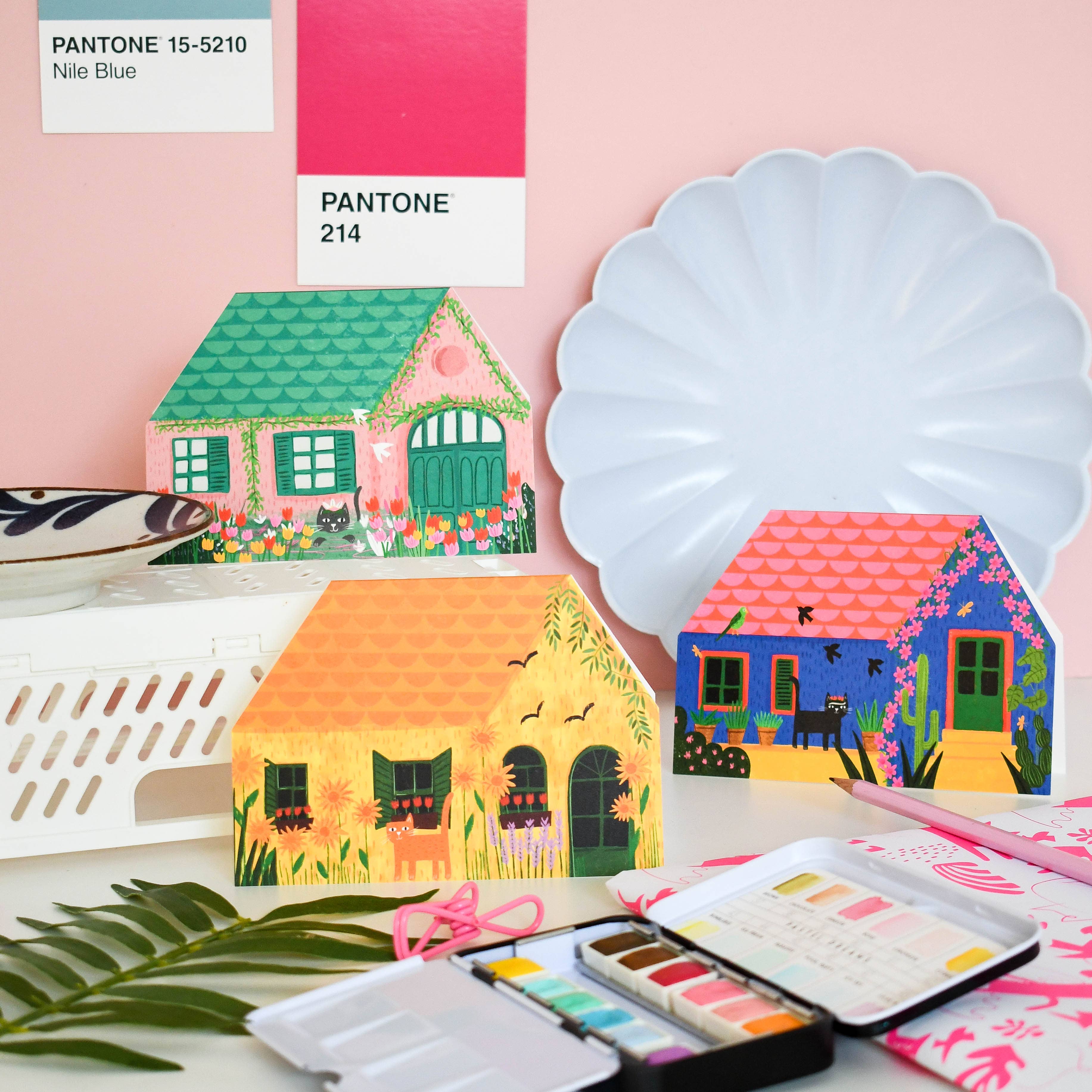 Niaski - Feline Fine Art (USA DUTIES PAID) - Venta al por mayor Tarjetas de felicitación - Tarjeta de casa recortada de la Casa Amarilla de Vincat3