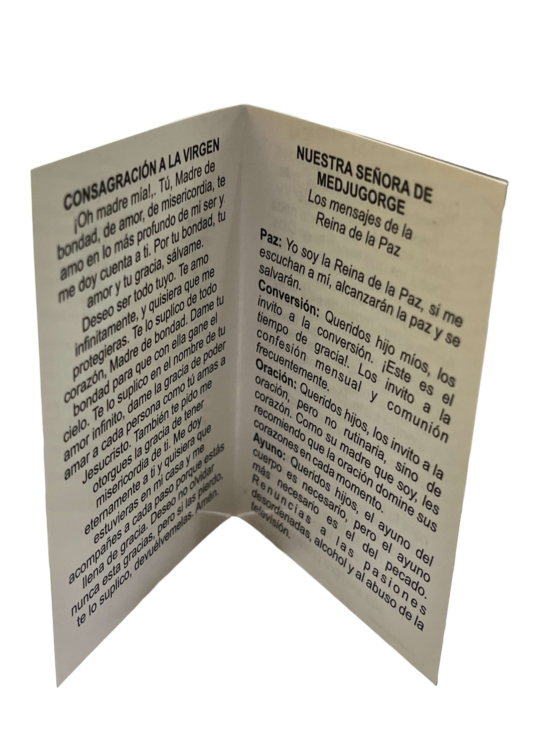 SAN JUDITAS RELIGIOUS ARTICLES - Vente Cartes religieuses - ESTAMPE DOUBLE AVEC PRIÈRE : VIERGE DE MEDJUGORJE1