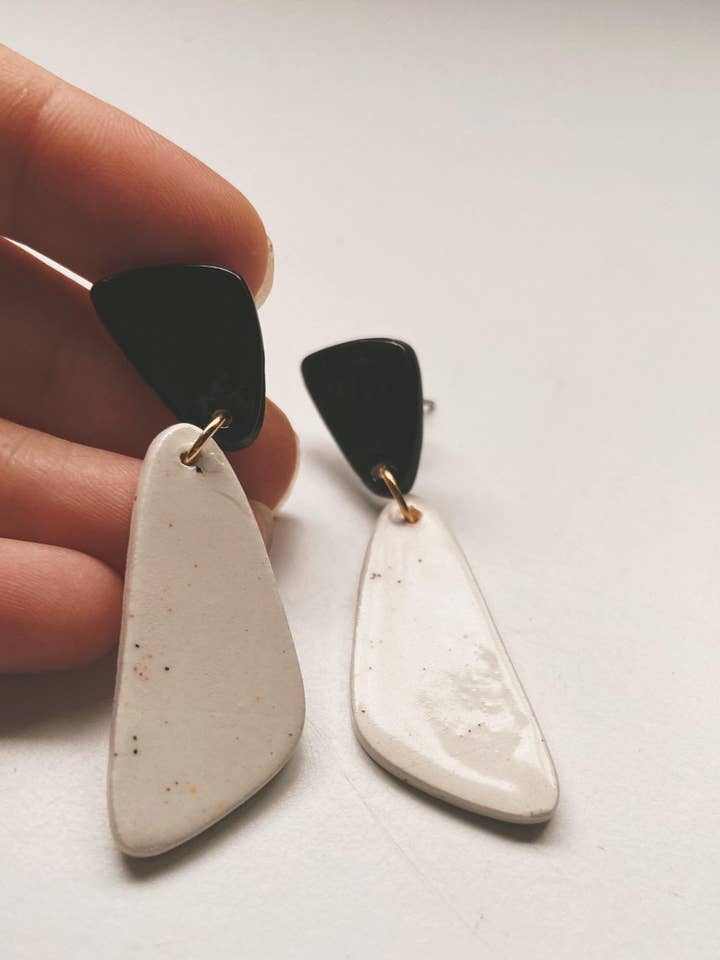 Dive Black & White Abstract Dangle Earrings for wholesale by Gloria Faye