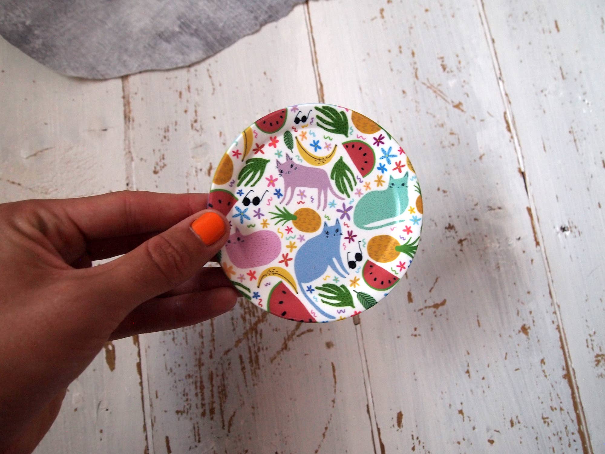 I LIKE CATS – Engroshandel Smykkeskål – Katte og frugter illustreret ringskål, bordskåner, smykkebakke5