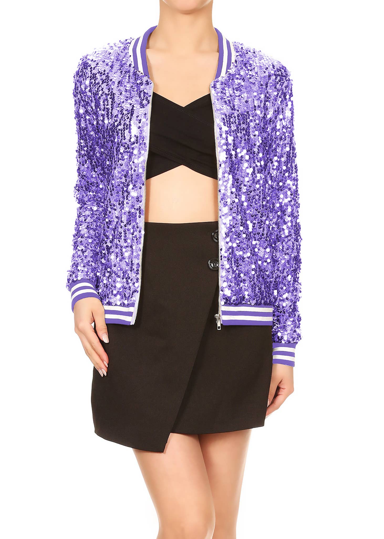 Anna Kaci Wholesale - Wholesale Varsity/Baseball Jacket - Women's - Striped Metallic Sequin Varsity Jacket69