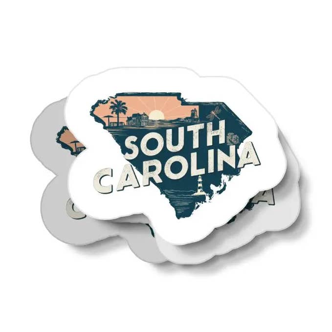 Retro South Carolina Waterproof Sticker for wholesale by JE Creates