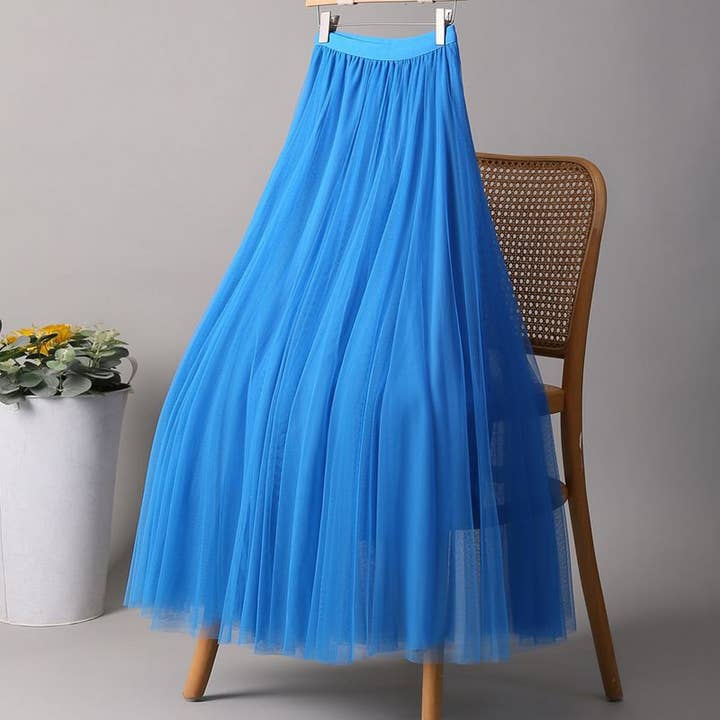 ACCITY - Wholesale Skirt - Women's - SOLID COLOR ELASTIC-WAIST MESH TULLE A-LINE SKIRT_CWBLS037213