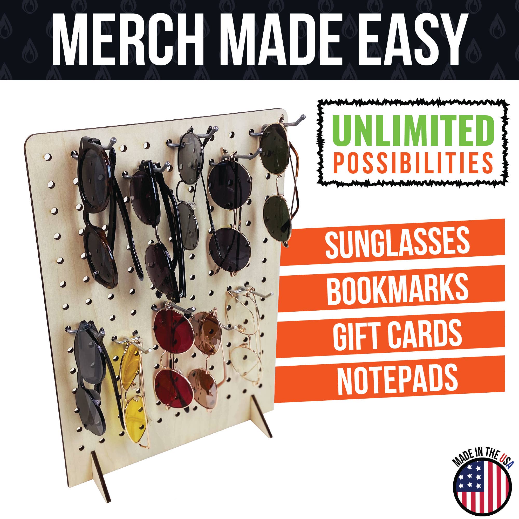 Torched Displays – wholesale Retailer display stand/case – Pegboard Display - Various Sizes and Colors52