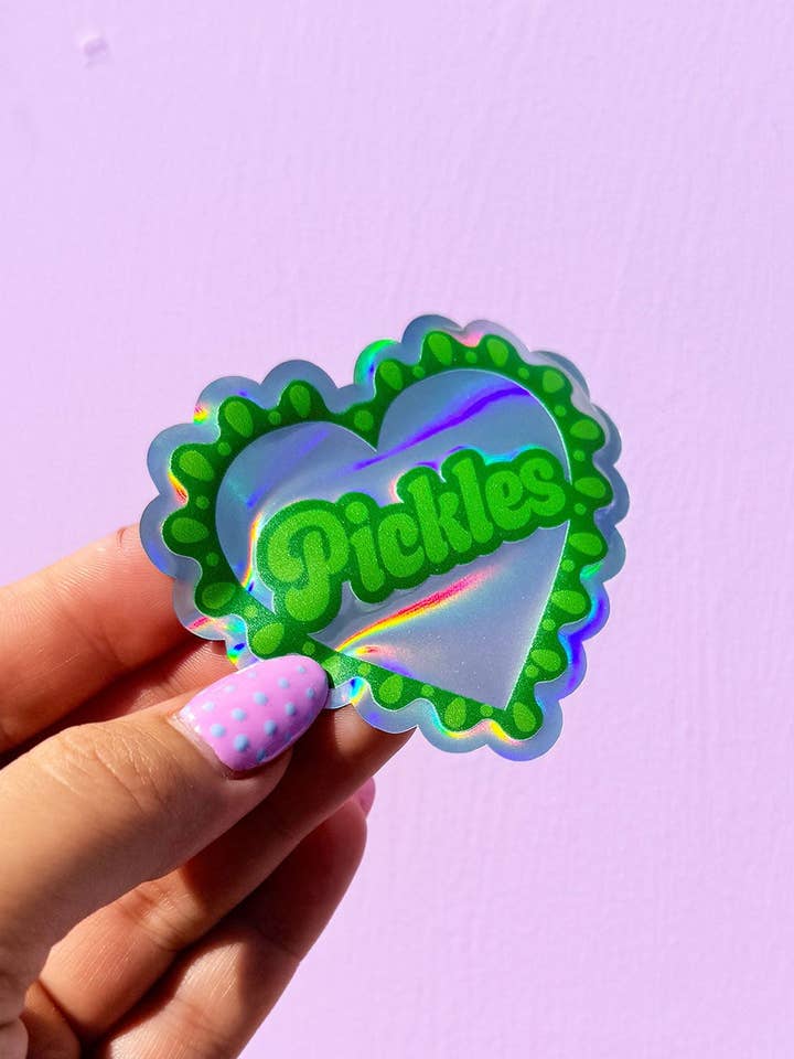 Pickle Frilly Heart Holographic Sticker for wholesale by Printed Weird