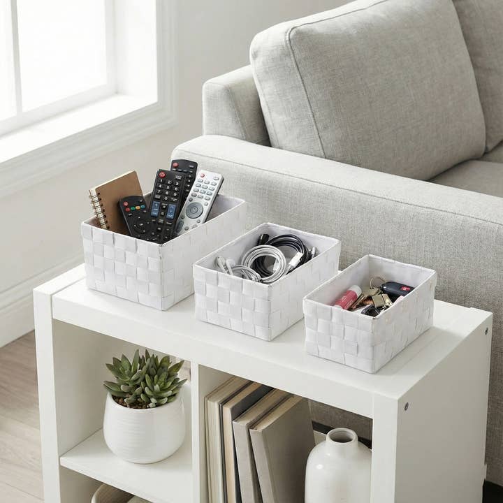 Evideco French Home Goods - Wholesale Basket - White Checkered Woven Baskets Set of 33