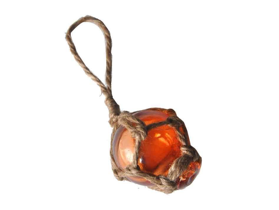 Hampton Nautical - Wholesale Decorative Tabletop Object - Orange Japanese Glass Ball Fishing Float With Brown Netting1