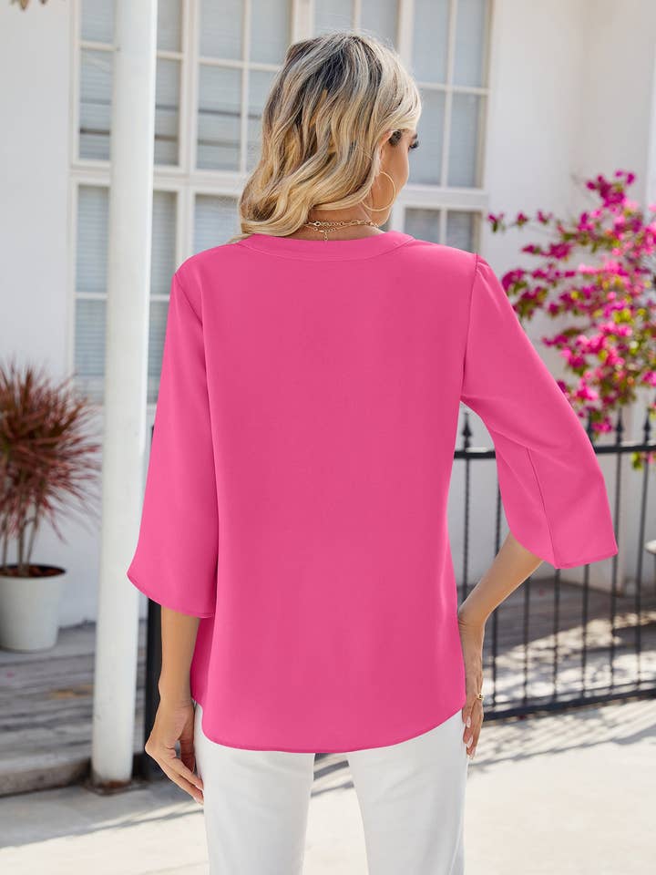 Lovesoft - Wholesale Blouse - Women's - V-neck Medium sleeve chiffled chiffon top