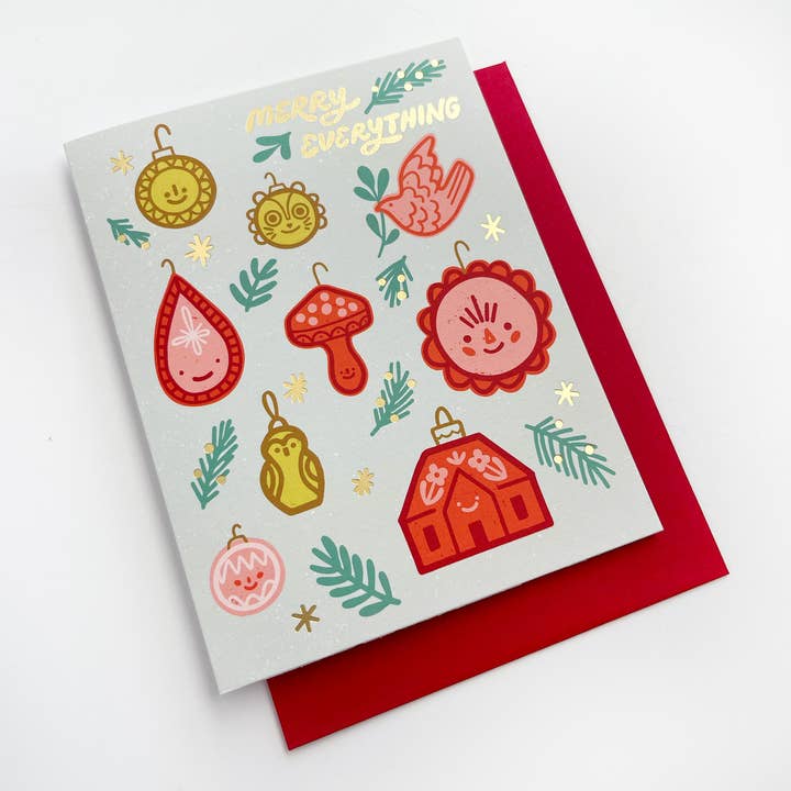 Paper Parasol Press - Wholesale Christmas Card - Merry Everything Ornaments Holiday Card (Box Set of 6)2