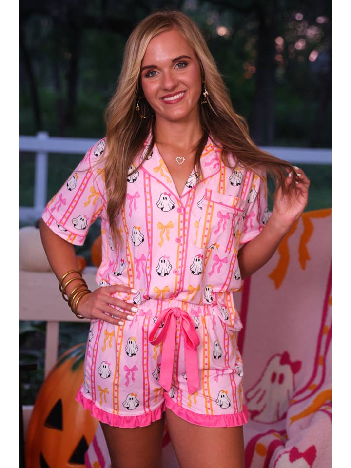 Pink Gigi The Ghost Ruffle Pajama Set for wholesale on Faire3