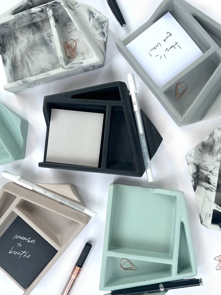 Concrete Sticky Note Holder and Desk Organizer for wholesale by Known Goods Co.
