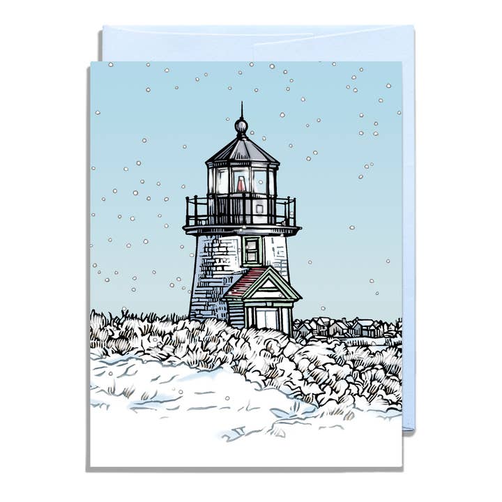 Carte de vœux du phare de Nantucket pour la vente par Daniel Joseph Durkin Illustrations