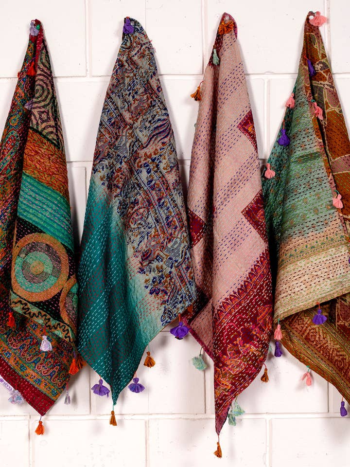 Silk Kantha Square Scarves for wholesale by Sevya Handmade