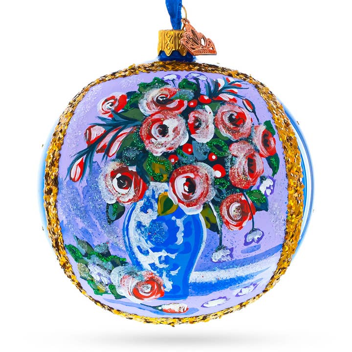 Vase of Roses Painting Glass Ball Ornament for wholesale by BestPysanky