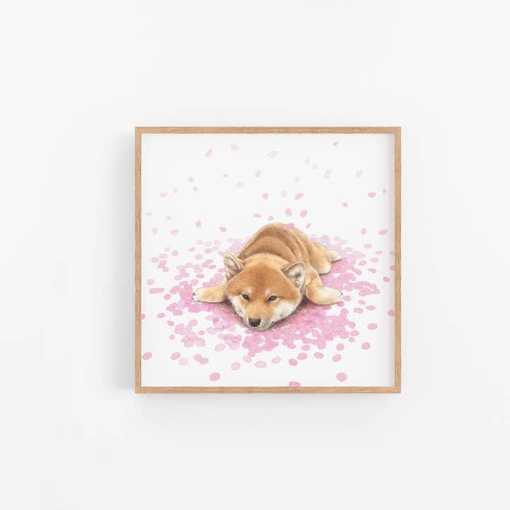 Cherry Blossom Shiba Inu Fine Art Giclee Print for wholesale by Shiso Paper