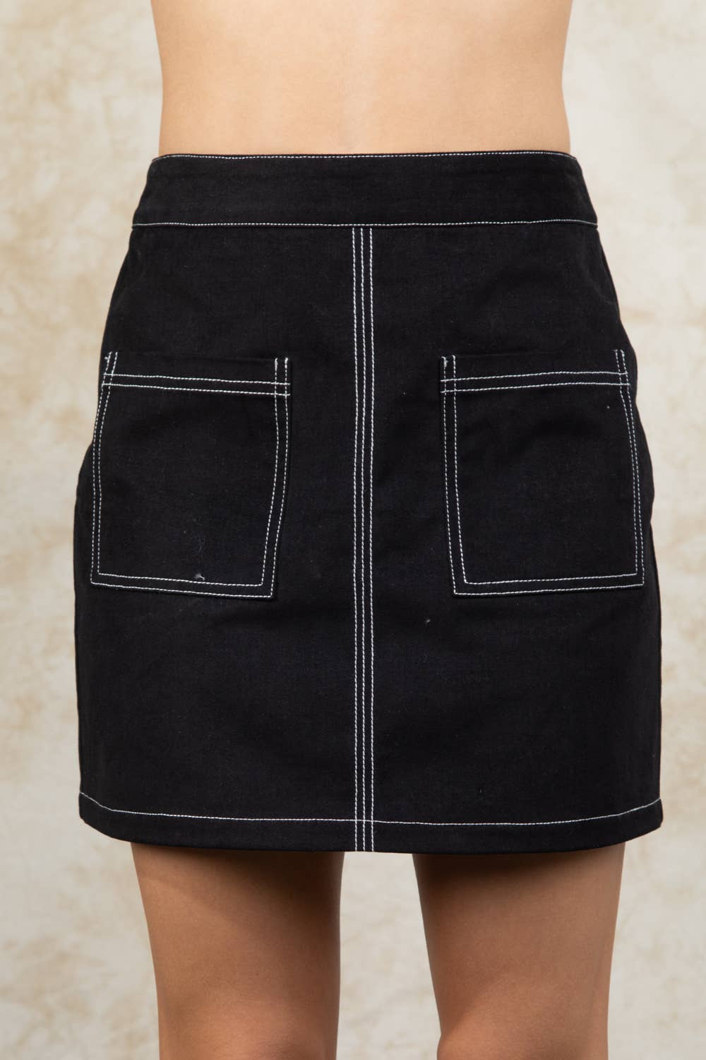 VERY J - Wholesale Skirt - Women's - VE60070BOT-Contrast Color Stitch Mini Skirt3