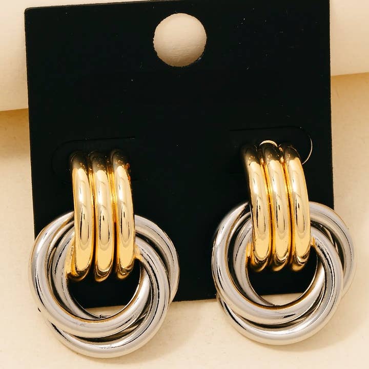 Gold Dipped Two Tone Multi Layered Link Dangle Earrings for wholesale by Anarchy Street