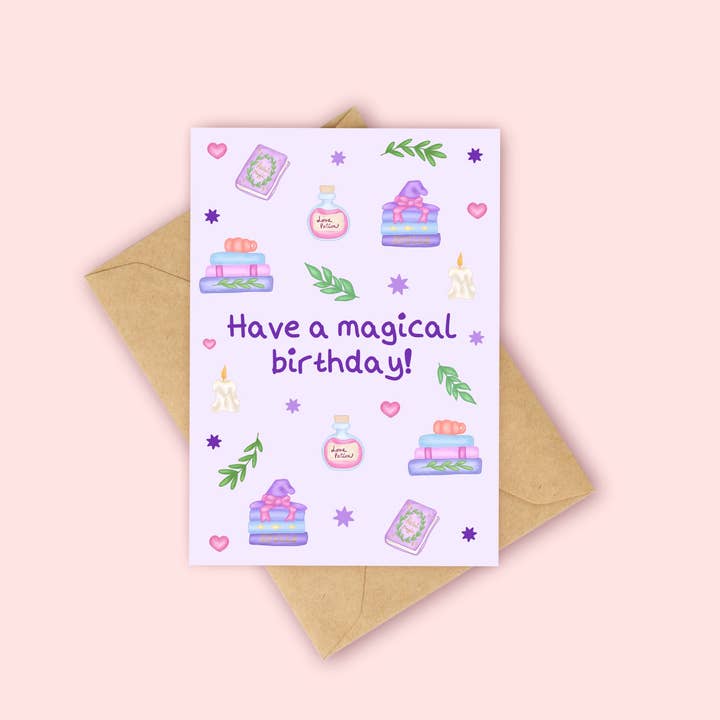 Magical Birthday - Witchy Book Card for wholesale by Peach and Mimi