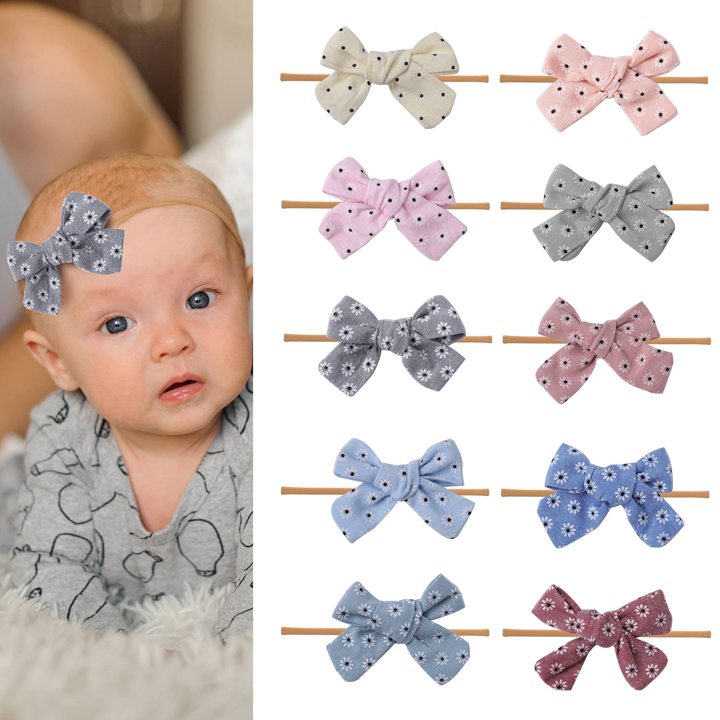 Linen Bow infant headband neutral color Hair bows rhinestone bow little girl toddler infant beautiful spring bows Linen headband