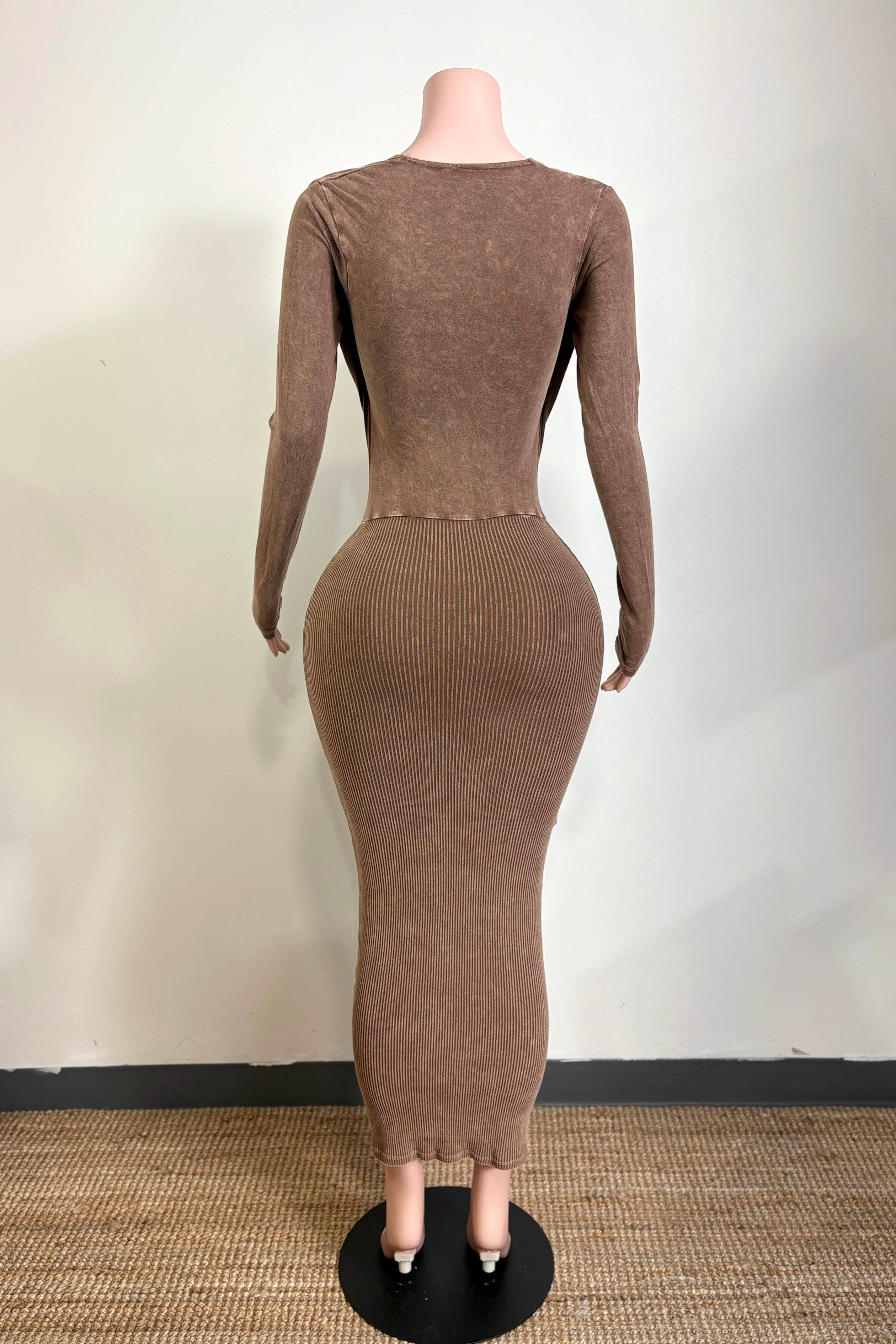 Dalia Studio - Wholesale Dress - Women's - MINERAL WASH FRONT O-RING COWL NECK MIDI DRESS11