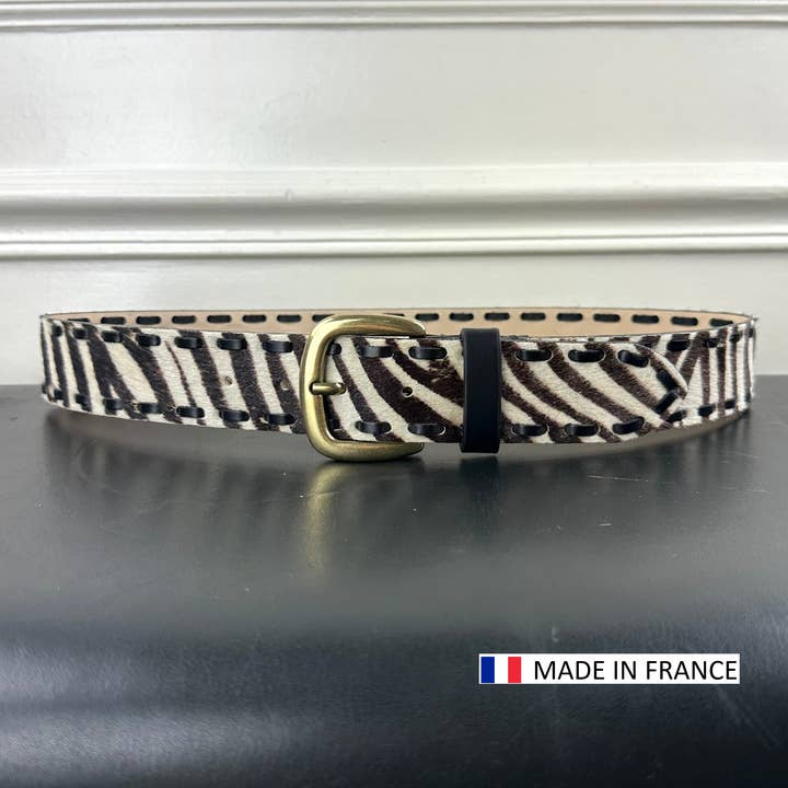 JULIA PARIS - Wholesale Riem - Dames - Leren riem met zebra pony-effect en bronzen gesp, 40 mm5
