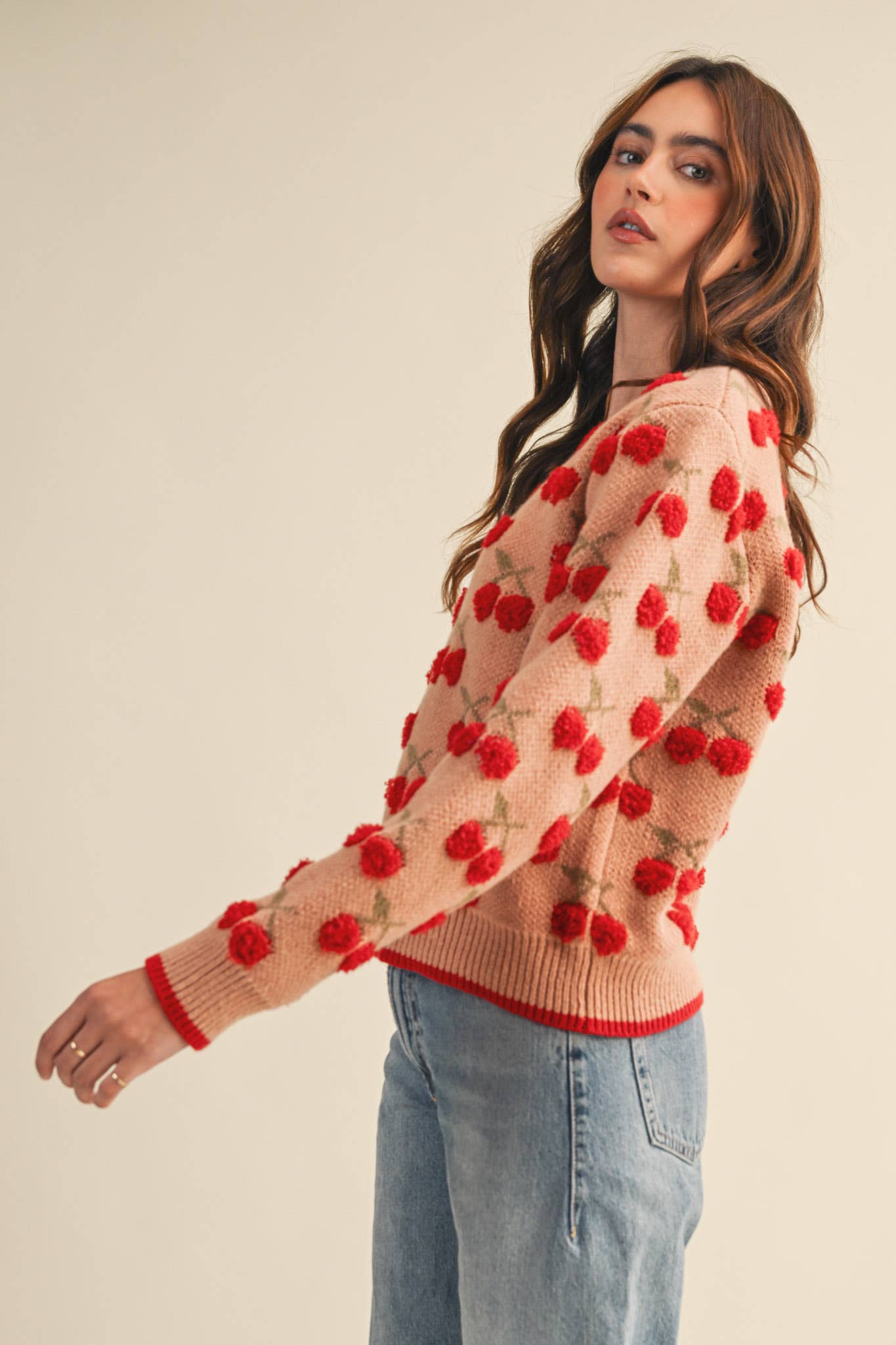 &MERCI - Wholesale Knit Sweater - Women's - FUZZY CHERRY SWEATER MSW1112234