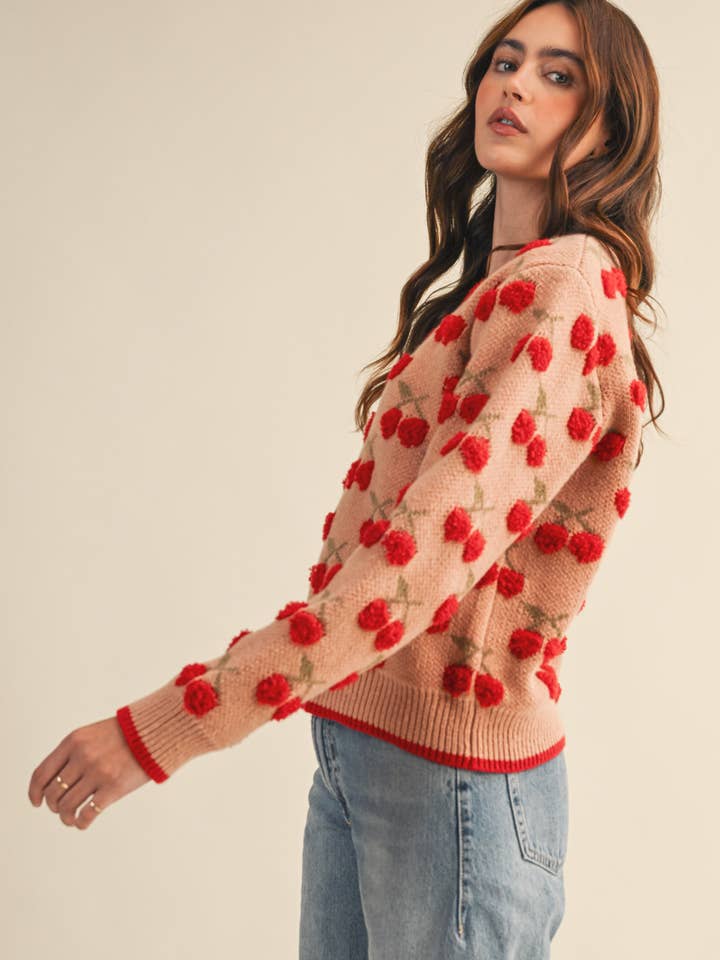 &MERCI - Wholesale Knit Sweater - Women's - FUZZY CHERRY SWEATER MSW1112234