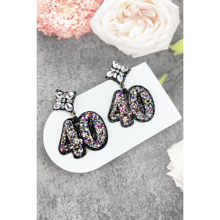JHP Collection - Wholesale Dangle Earrings - 40TH BIRTHDAY GLITTER DROP POST EARRING