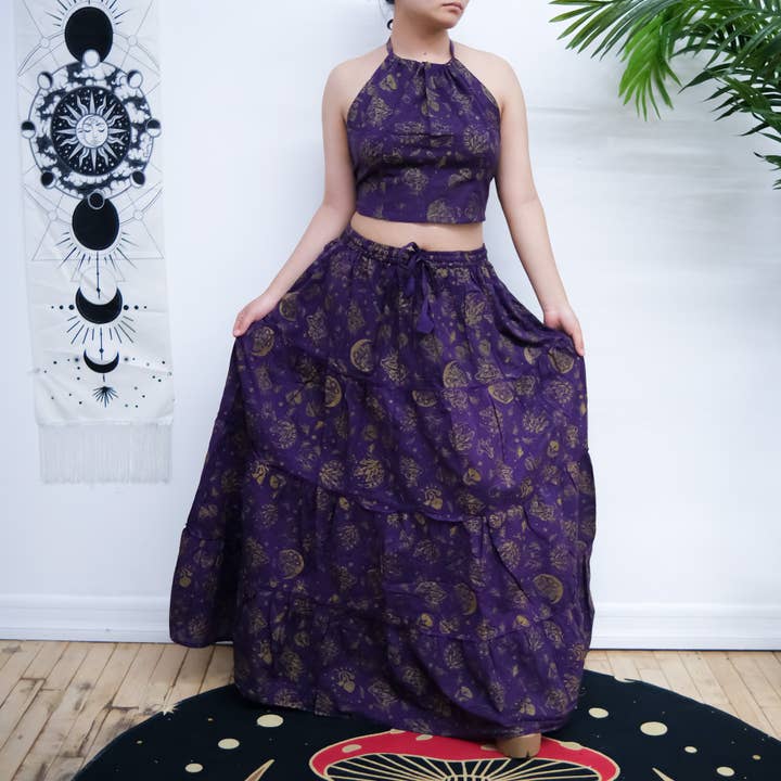 Karma Nepal Crafts - Wholesale Top & skirt set – Women's - Flowy Cotton Tiered Skirt with Pockets and Halter Top 5
