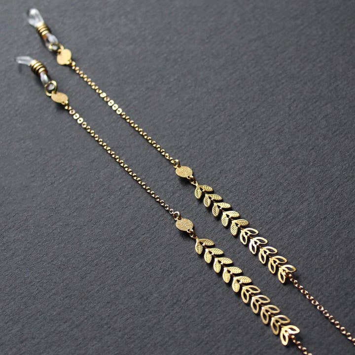 Modern Aesthetic Sunglasses Chain, Unique Gold Brass Leaves for wholesale by NEA