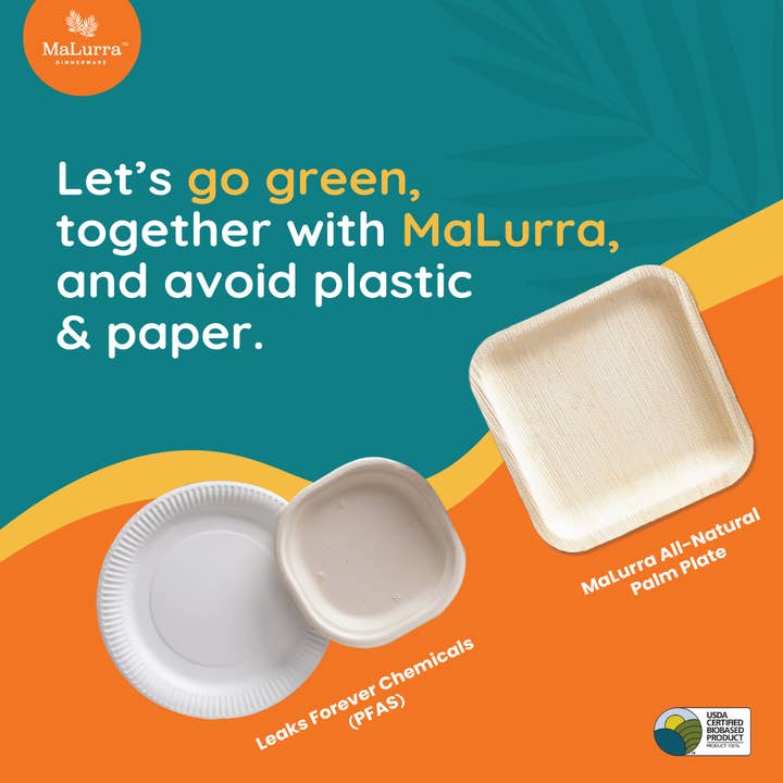 MaLurra Dinnerware - Wholesale Disposable Plate - 10” Palm Leaf like Bamboo Square Plate, Labor Day Sale3